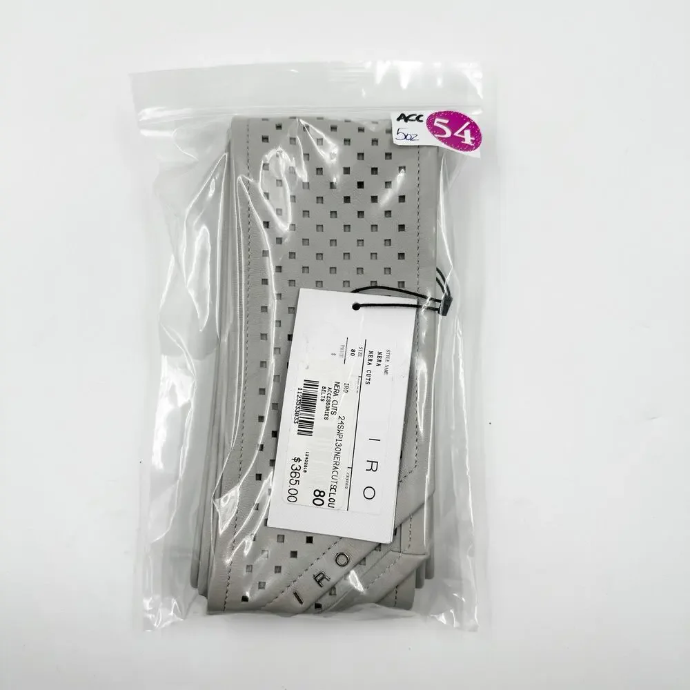 IRO Nera Cuts Perforated Lamb Leather Wrap Belt Cloud EU 80 US S Obi Quiet Luxur